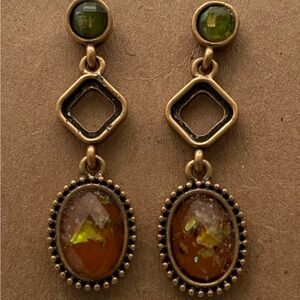 Women’s Antique-Style Green and Amber Dangle Earrings